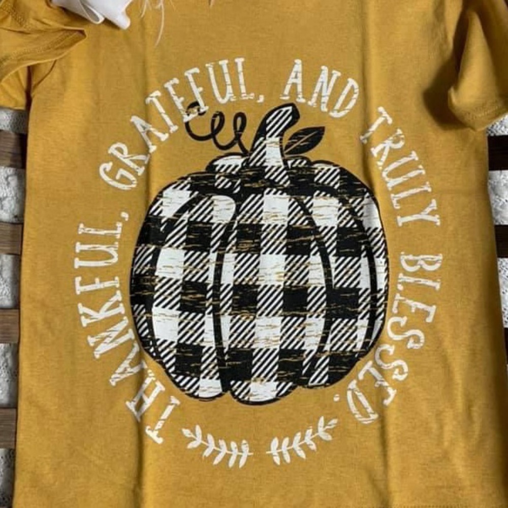 Plaid pumpkin tee Adults